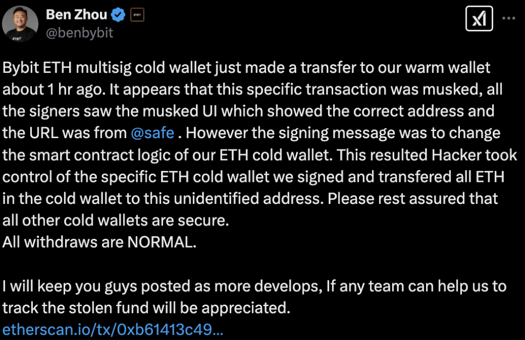 Bybit-hacker stealing 1.4 billion worth of ETH